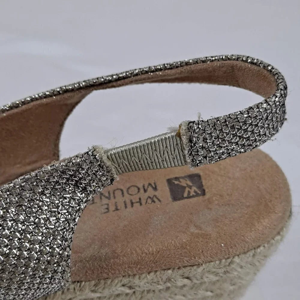 White Mountain Size 6M Gold Glitter Fabric Upper Sandals Wedge Heel Espadrille